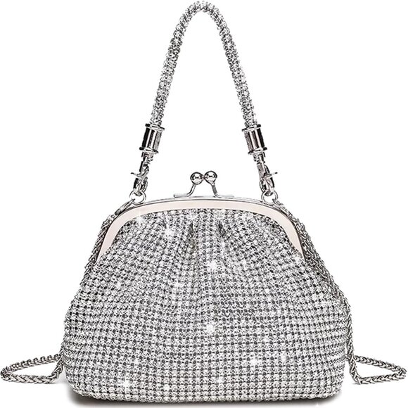 Women A2-Silver Rhinestone Purse Sparkly Evening Glitter Shoulder Bags for Party - Picture 1 of 6
